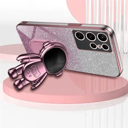 For Samsung Galaxy S22 Ultra 5G Anti-shock PC+TPU Case Astronaut Kickstand Phone Cover