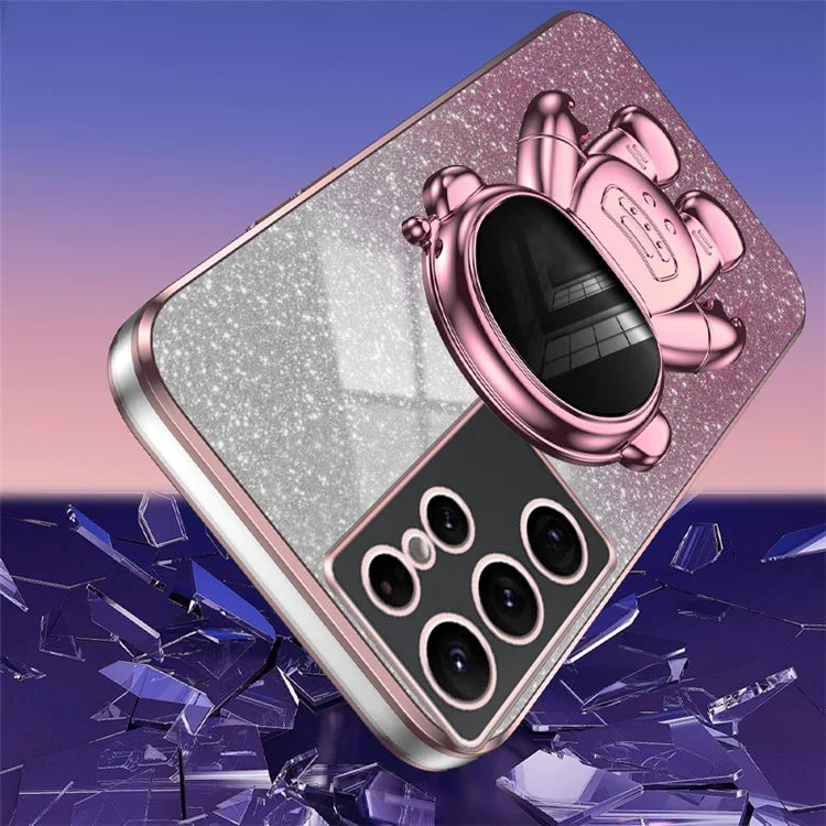 For Samsung Galaxy S22 Ultra 5G Anti-shock PC+TPU Case Astronaut Kickstand Phone Cover