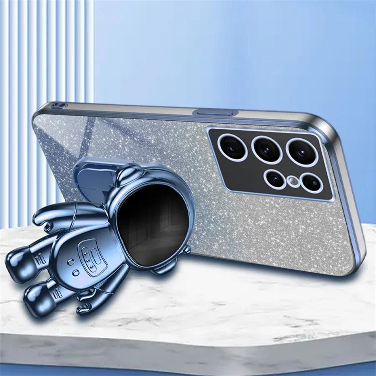 For Samsung Galaxy S22 Ultra 5G Anti-shock PC+TPU Case Astronaut Kickstand Phone Cover