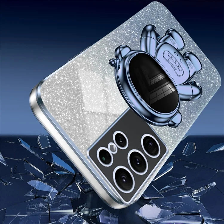 For Samsung Galaxy S22 Ultra 5G Anti-shock PC+TPU Case Astronaut Kickstand Phone Cover