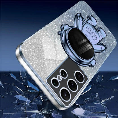 For Samsung Galaxy S22 Ultra 5G Anti-shock PC+TPU Case Astronaut Kickstand Phone Cover