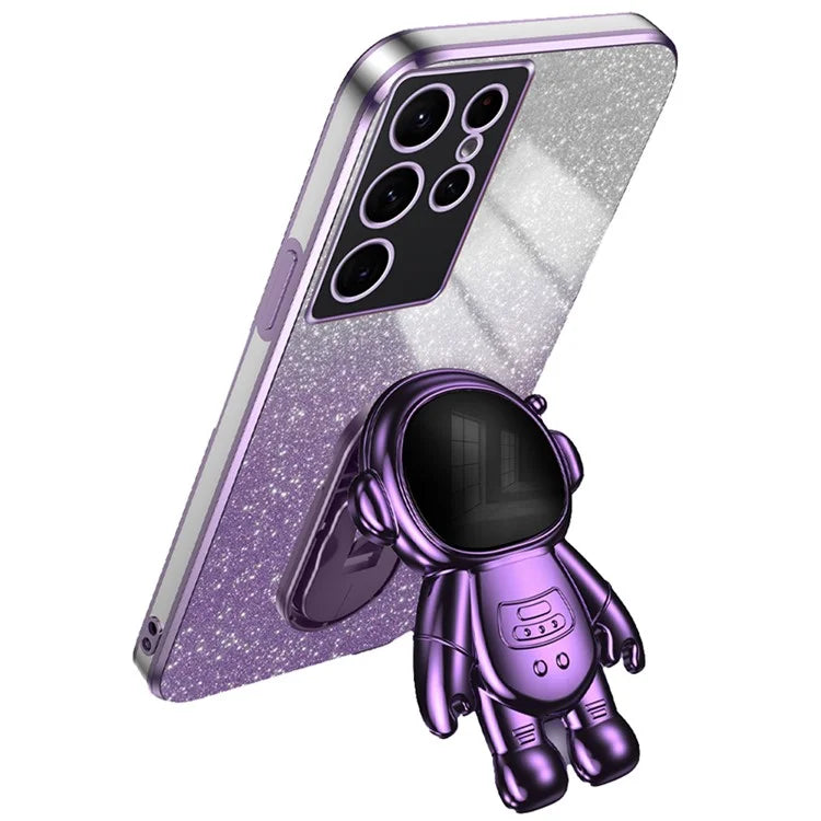 For Samsung Galaxy S22 Ultra 5G Anti-shock PC+TPU Case Astronaut Kickstand Phone Cover