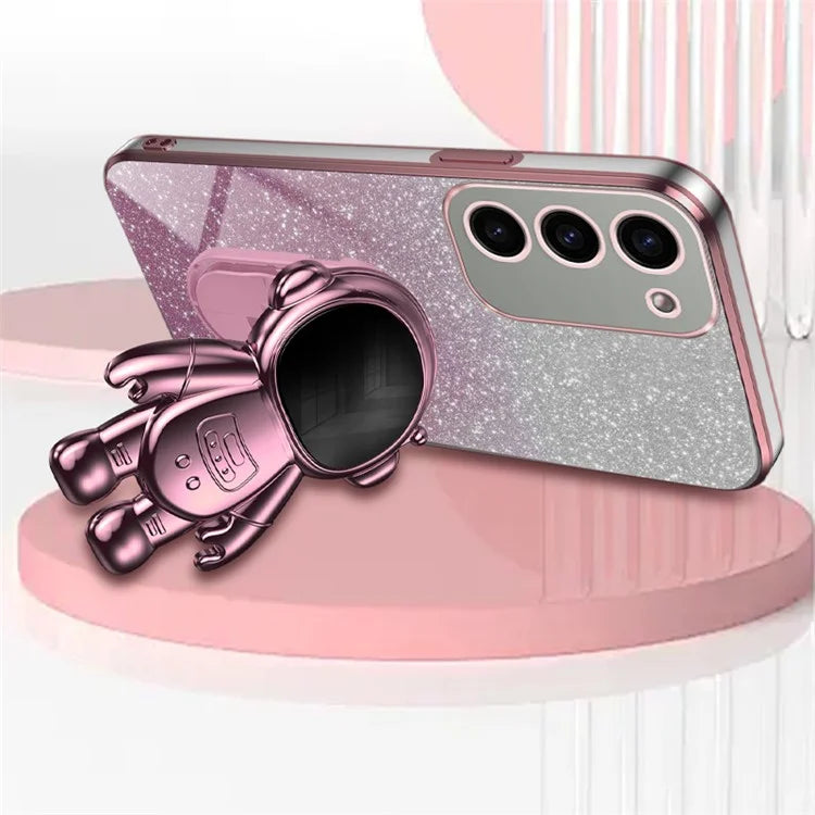 For Samsung Galaxy S23 Case PC+TPU Astronaut Kickstand Electroplating Phone Cover
