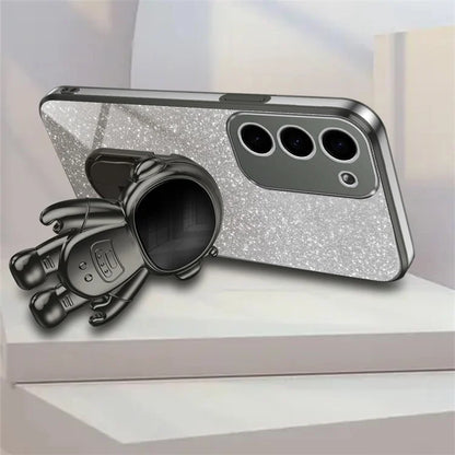 For Samsung Galaxy S23 Case PC+TPU Astronaut Kickstand Electroplating Phone Cover