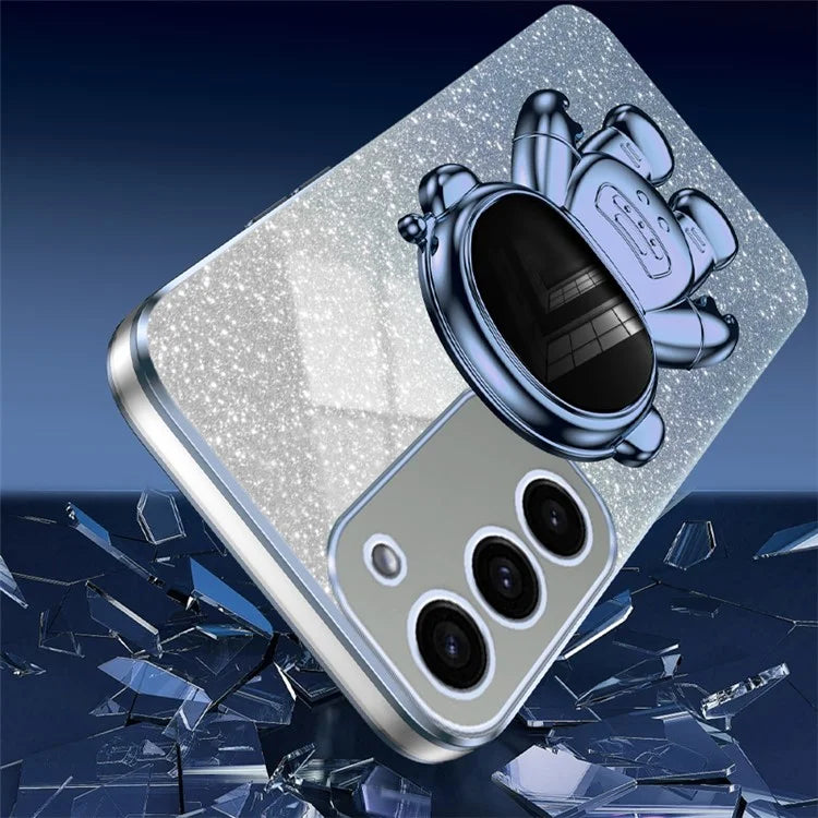 For Samsung Galaxy S23 Case PC+TPU Astronaut Kickstand Electroplating Phone Cover