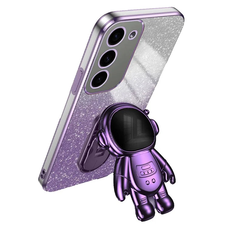 For Samsung Galaxy S23 Case PC+TPU Astronaut Kickstand Electroplating Phone Cover