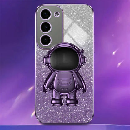 For Samsung Galaxy S23 Case PC+TPU Astronaut Kickstand Electroplating Phone Cover