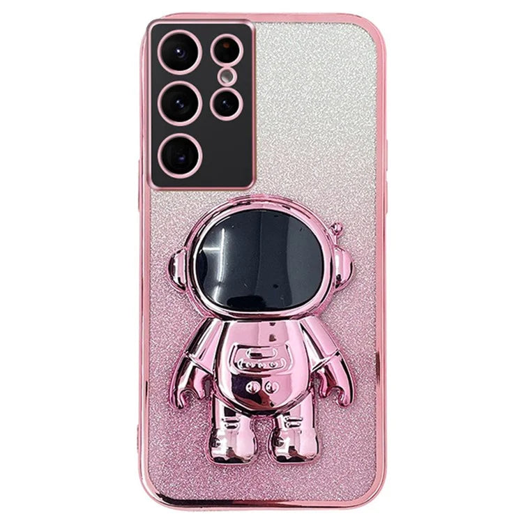 For Samsung Galaxy S23 Ultra Case Astronaut Kickstand Electroplating Glitter Cover