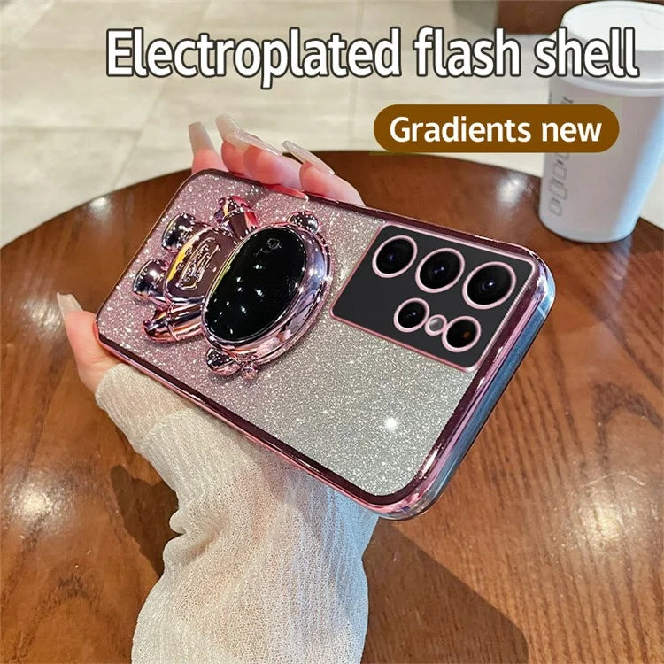 For Samsung Galaxy S23 Ultra Case Astronaut Kickstand Electroplating Glitter Cover