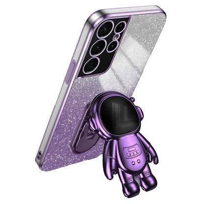 For Samsung Galaxy S21 Ultra 5G Case PC+TPU Anti-scratch Phone Cover with Astronaut Kickstand