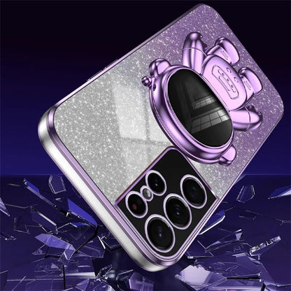 For Samsung Galaxy S21 Ultra 5G Case PC+TPU Anti-scratch Phone Cover with Astronaut Kickstand