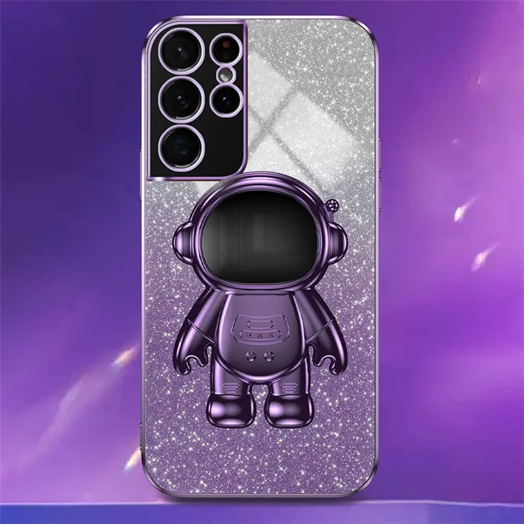 For Samsung Galaxy S21 Ultra 5G Case PC+TPU Anti-scratch Phone Cover with Astronaut Kickstand