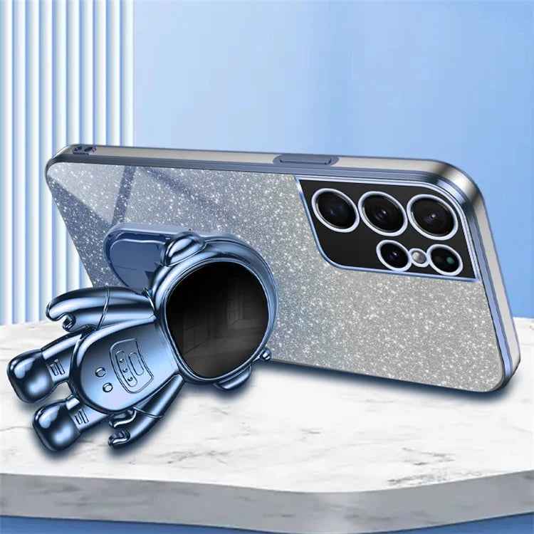 For Samsung Galaxy S21 Ultra 5G Case PC+TPU Anti-scratch Phone Cover with Astronaut Kickstand