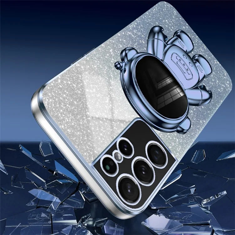 For Samsung Galaxy S21 Ultra 5G Case PC+TPU Anti-scratch Phone Cover with Astronaut Kickstand