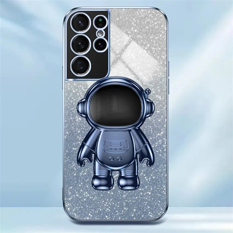 For Samsung Galaxy S21 Ultra 5G Case PC+TPU Anti-scratch Phone Cover with Astronaut Kickstand