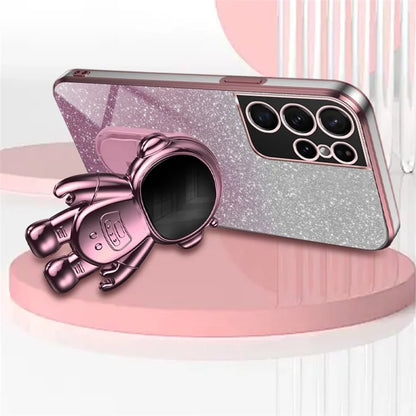 For Samsung Galaxy S21 Ultra 5G Case PC+TPU Anti-scratch Phone Cover with Astronaut Kickstand