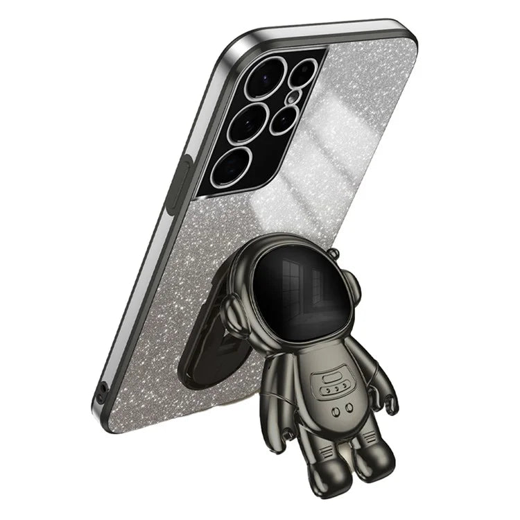 For Samsung Galaxy S21 Ultra 5G Case PC+TPU Anti-scratch Phone Cover with Astronaut Kickstand