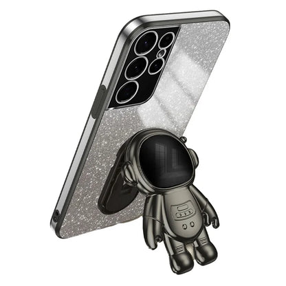 For Samsung Galaxy S21 Ultra 5G Case PC+TPU Anti-scratch Phone Cover with Astronaut Kickstand