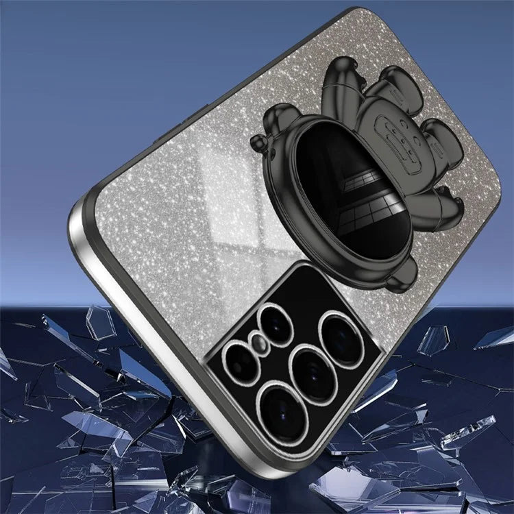 For Samsung Galaxy S21 Ultra 5G Case PC+TPU Anti-scratch Phone Cover with Astronaut Kickstand