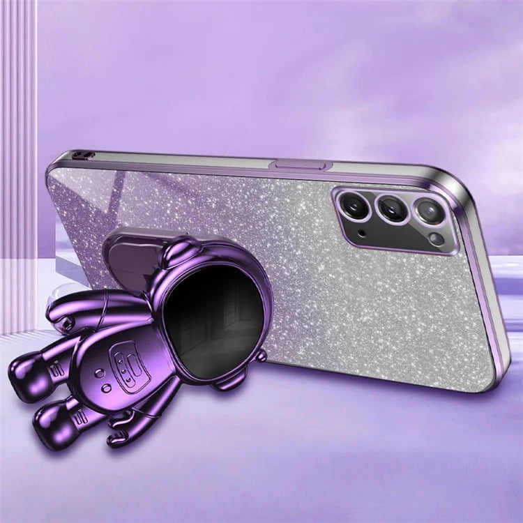 For Samsung Galaxy Note20 / Note20 5G Case PC+TPU Slim-Fit Phone Cover with Astronaut Kickstand