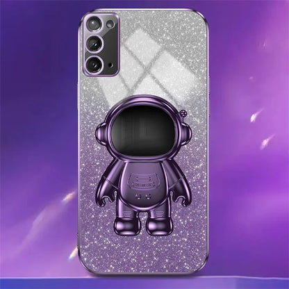 For Samsung Galaxy Note20 / Note20 5G Case PC+TPU Slim-Fit Phone Cover with Astronaut Kickstand