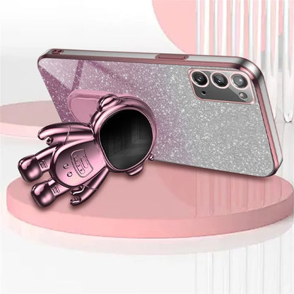 For Samsung Galaxy Note20 / Note20 5G Case PC+TPU Slim-Fit Phone Cover with Astronaut Kickstand