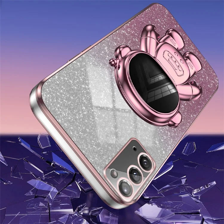 For Samsung Galaxy Note20 / Note20 5G Case PC+TPU Slim-Fit Phone Cover with Astronaut Kickstand
