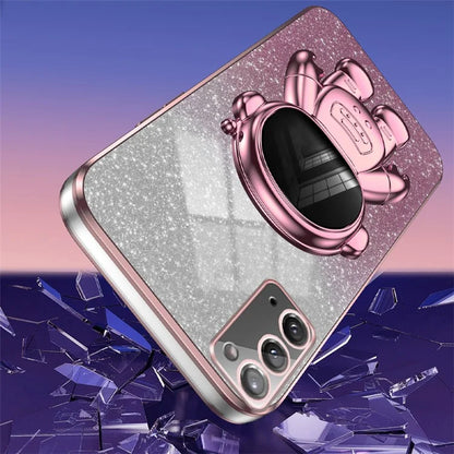 For Samsung Galaxy Note20 / Note20 5G Case PC+TPU Slim-Fit Phone Cover with Astronaut Kickstand