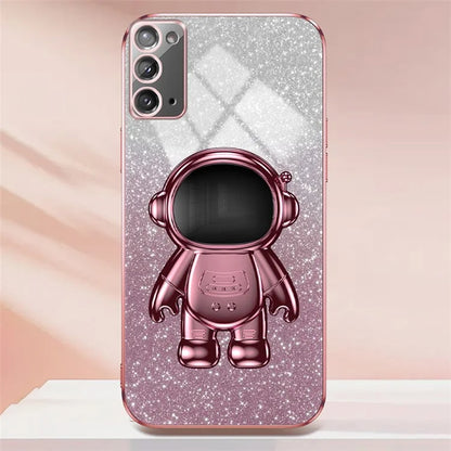 For Samsung Galaxy Note20 / Note20 5G Case PC+TPU Slim-Fit Phone Cover with Astronaut Kickstand