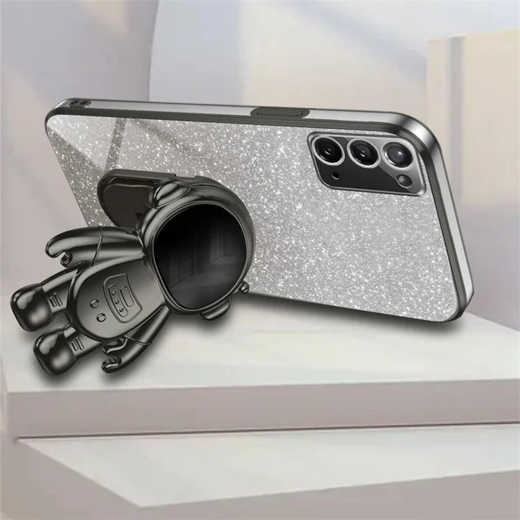 For Samsung Galaxy Note20 / Note20 5G Case PC+TPU Slim-Fit Phone Cover with Astronaut Kickstand