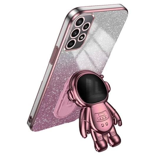 For Samsung Galaxy A32 4G (EU Version) Electroplating Phone Cover PC+TPU Case with Astronaut Kickstand