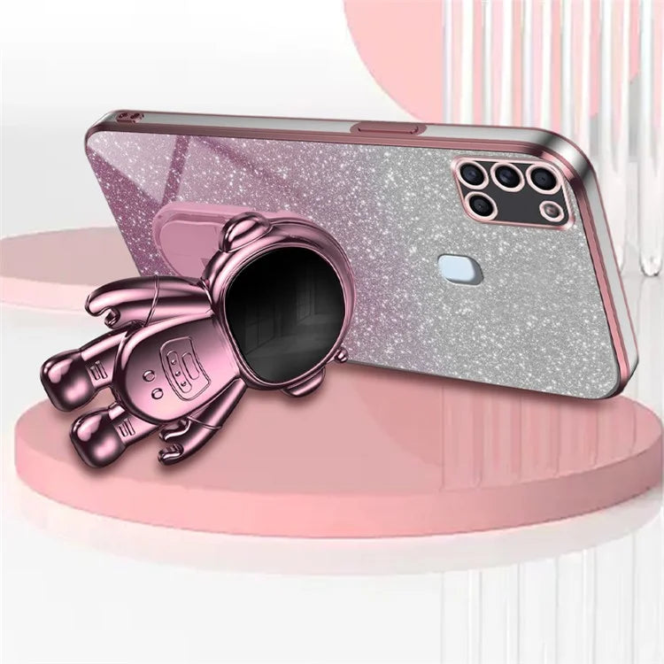 For Samsung Galaxy A21s Anti-scratch Phone Shell PC+TPU Phone Cover Case with Astronaut Kickstand