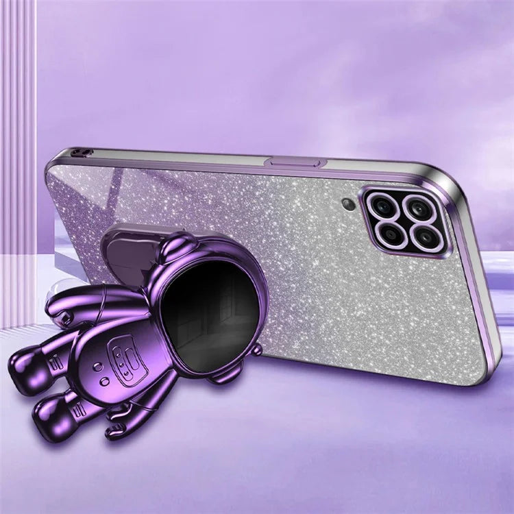 For Samsung Galaxy A22 4G (EU Version) PC+TPU Case Dustproof Phone Shell with Astronaut Kickstand