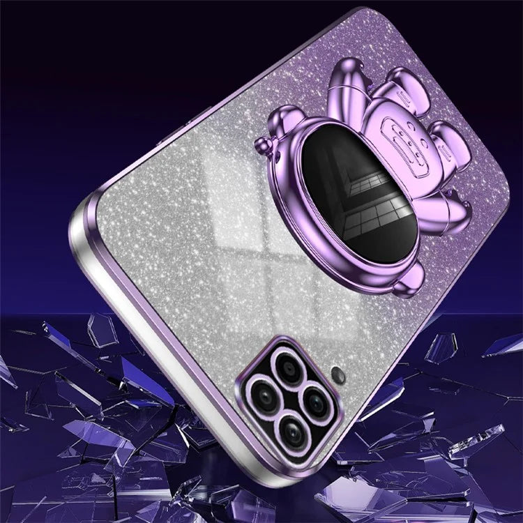 For Samsung Galaxy A22 4G (EU Version) PC+TPU Case Dustproof Phone Shell with Astronaut Kickstand