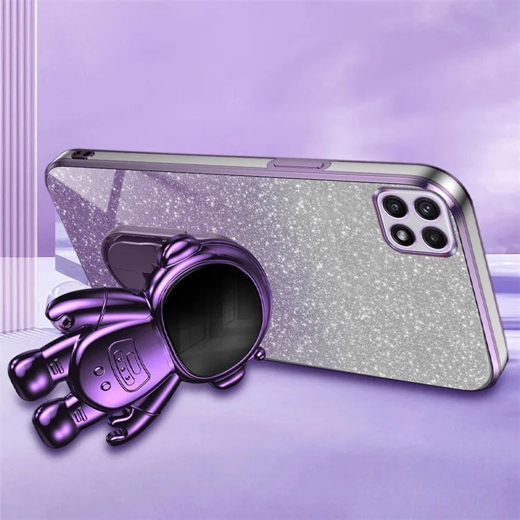 For Samsung Galaxy A22 5G (EU Version) Dustproof Phone Cover Astronaut Kickstand PC+TPU Case