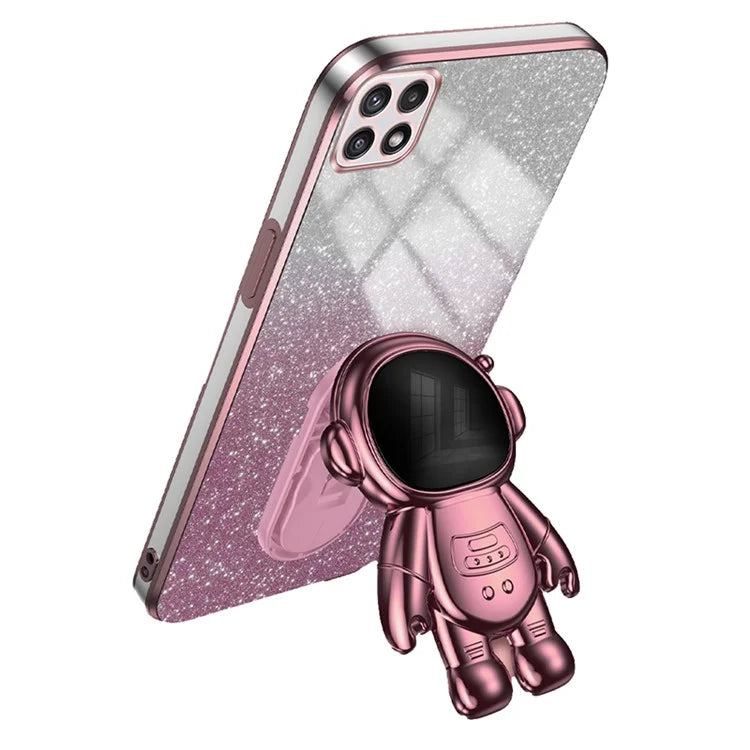For Samsung Galaxy A22 5G (EU Version) Dustproof Phone Cover Astronaut Kickstand PC+TPU Case