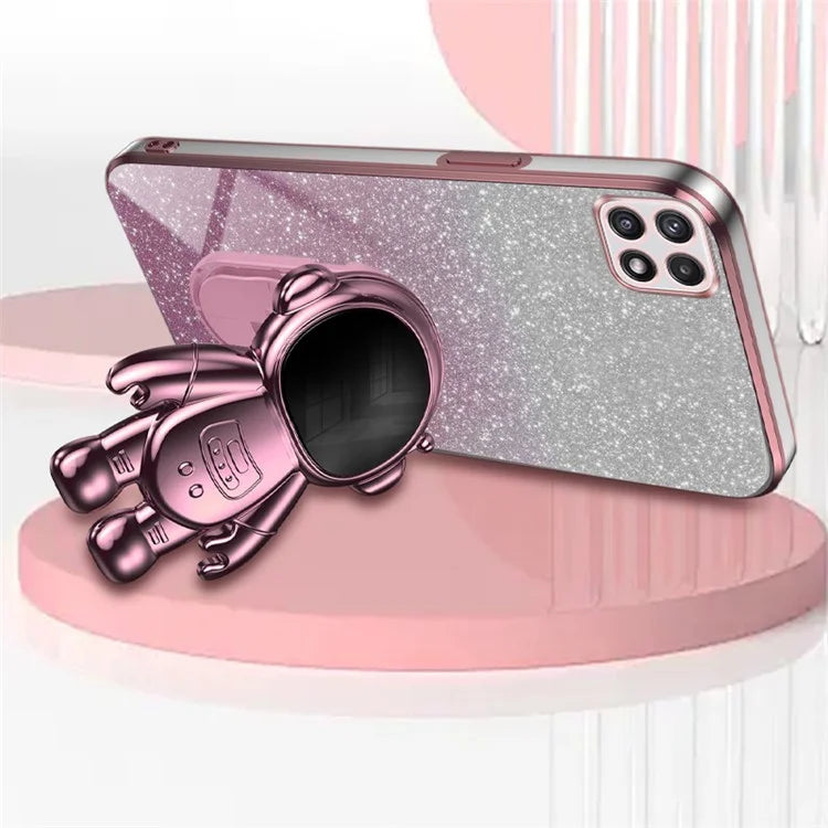 For Samsung Galaxy A22 5G (EU Version) Dustproof Phone Cover Astronaut Kickstand PC+TPU Case