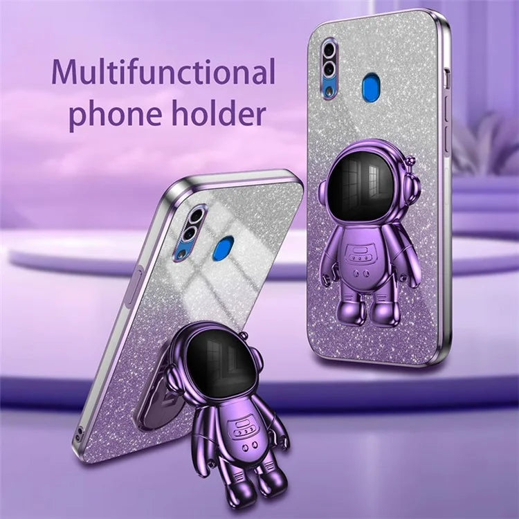 For Samsung Galaxy A20 / A30 Case Glitter PC+TPU Astronaut Kickstand Back Cover
