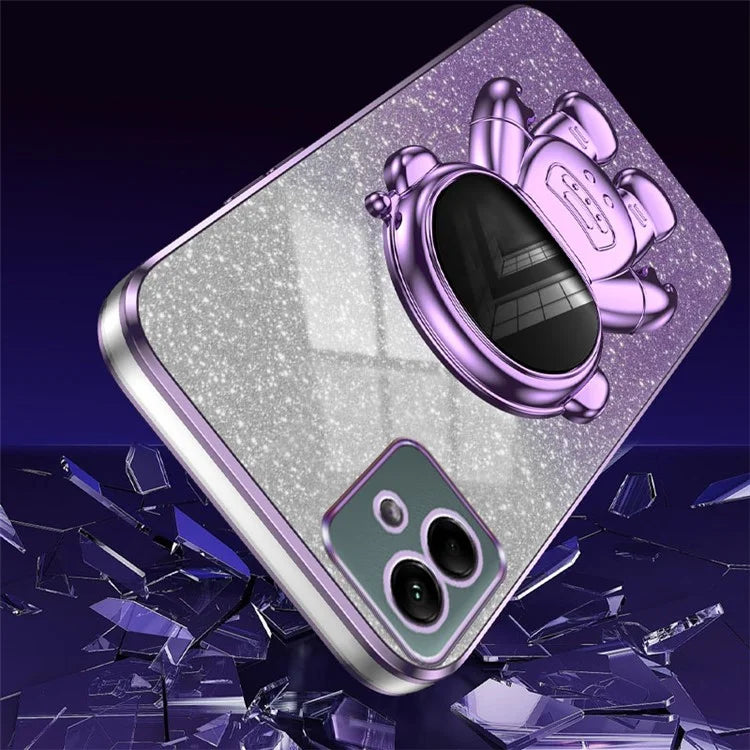 For Samsung Galaxy A04 4G (164.4 x 76.3 x 9.1 mm) Cover Glitter PC+TPU Phone Case with Kickstand