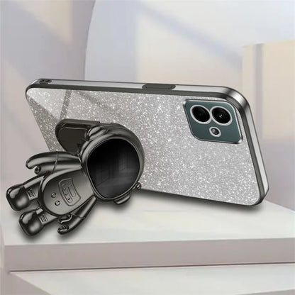 For Samsung Galaxy A04e 4G / F04 4G / M04 4G Phone Case Electroplated Cover with Astronaut Kickstand