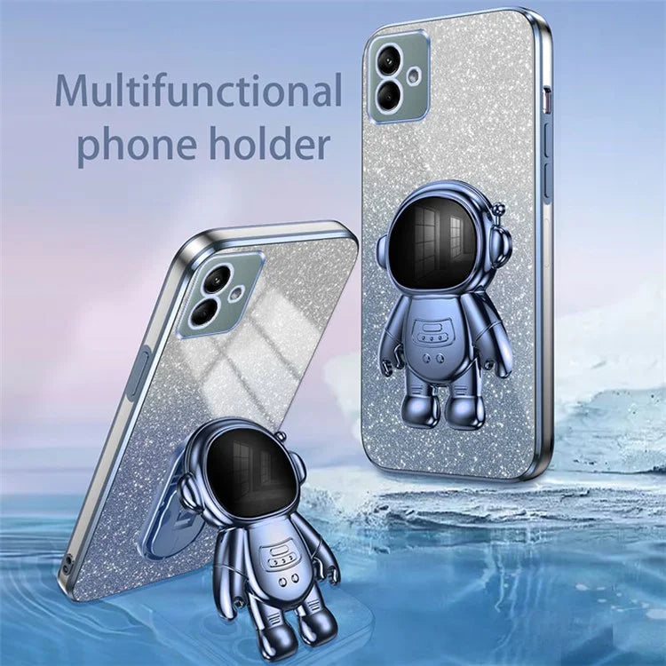 For Samsung Galaxy A04e 4G / F04 4G / M04 4G Phone Case Electroplated Cover with Astronaut Kickstand