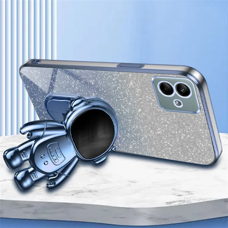 For Samsung Galaxy A04e 4G / F04 4G / M04 4G Phone Case Electroplated Cover with Astronaut Kickstand