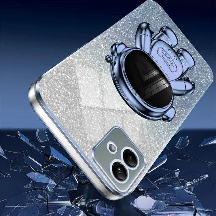 For Samsung Galaxy A04e 4G / F04 4G / M04 4G Phone Case Electroplated Cover with Astronaut Kickstand