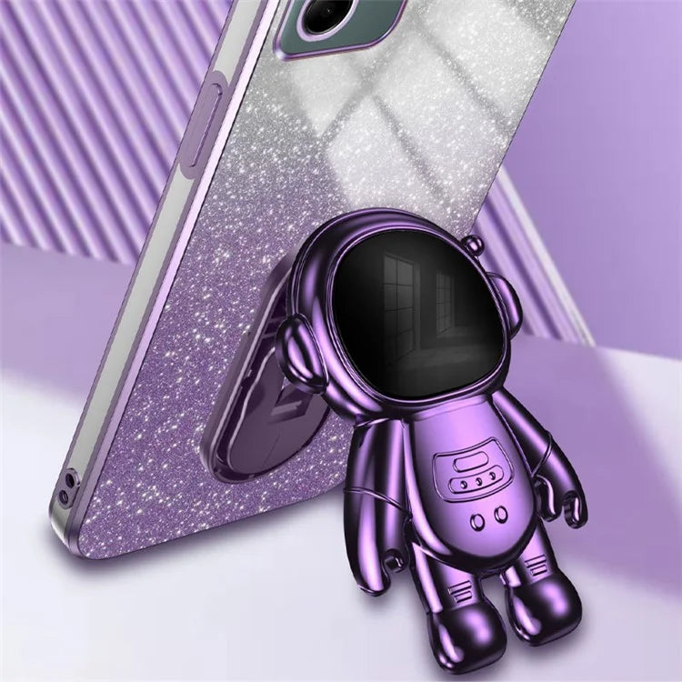 For Samsung Galaxy A04e 4G / F04 4G / M04 4G Phone Case Electroplated Cover with Astronaut Kickstand