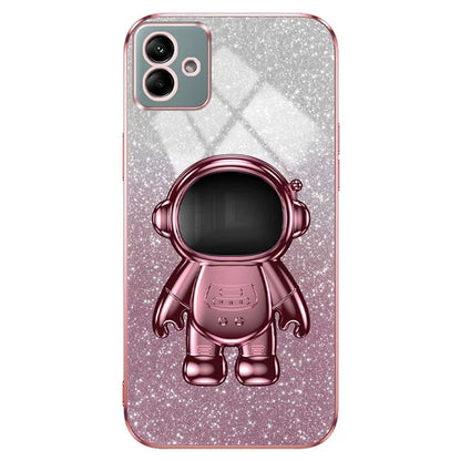 For Samsung Galaxy A04e 4G / F04 4G / M04 4G Phone Case Electroplated Cover with Astronaut Kickstand