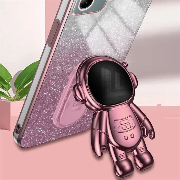 For Samsung Galaxy A04e 4G / F04 4G / M04 4G Phone Case Electroplated Cover with Astronaut Kickstand