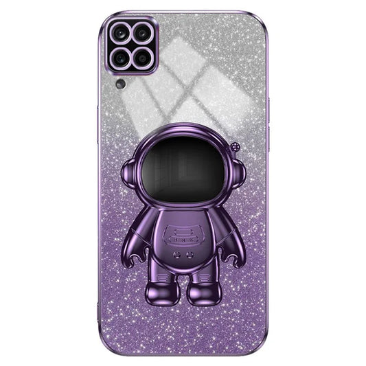 For Samsung Galaxy A12 Case Glitter Powder Astronaut Kickstand PC+TPU Phone Protective Cover