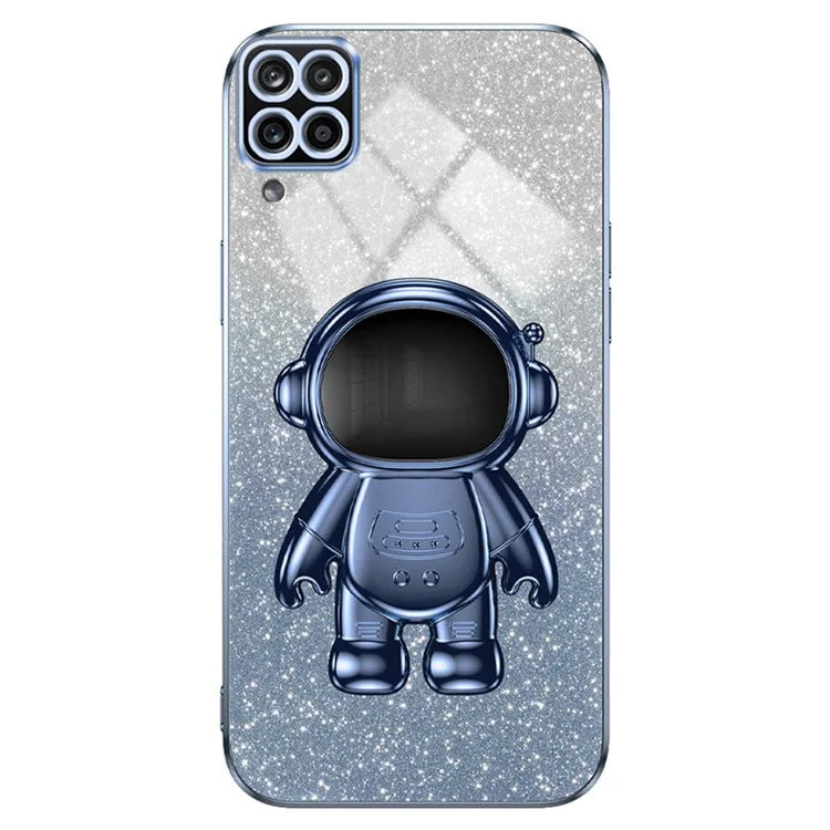 For Samsung Galaxy A12 Case Glitter Powder Astronaut Kickstand PC+TPU Phone Protective Cover