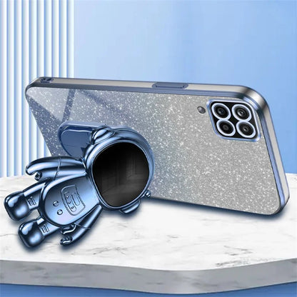 For Samsung Galaxy A12 Case Glitter Powder Astronaut Kickstand PC+TPU Phone Protective Cover