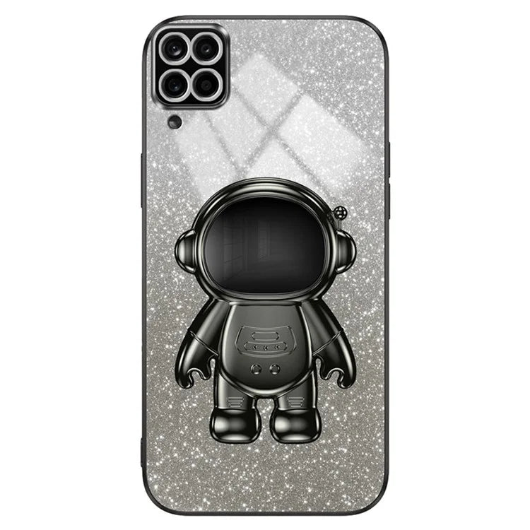 For Samsung Galaxy A12 Case Glitter Powder Astronaut Kickstand PC+TPU Phone Protective Cover